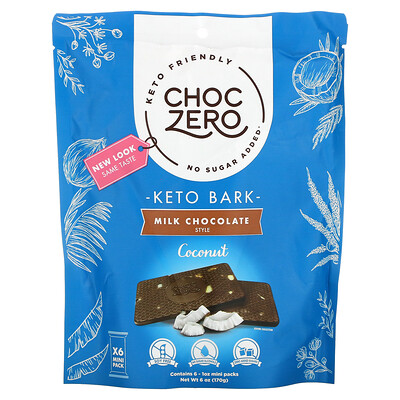 

ChocZero молочный шоколад, кокос, 6 мини-плиток, по 28 г (1 унции)