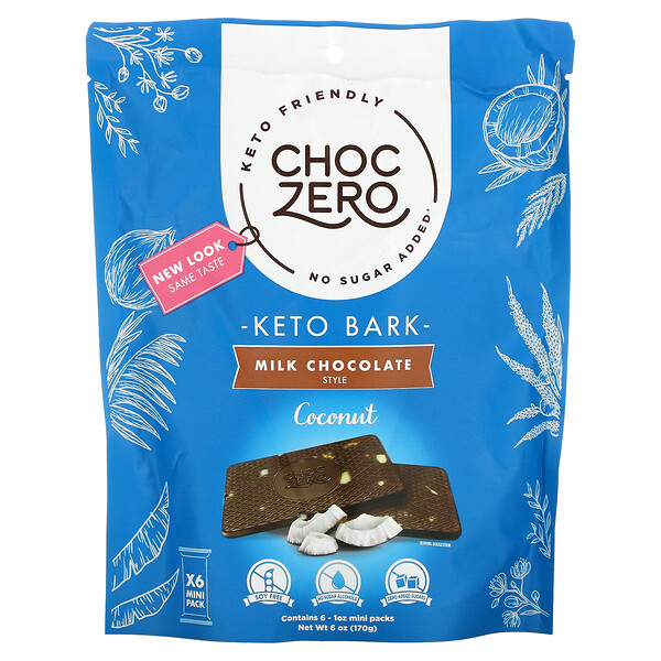 ChocZero, Milk Chocolate, Coconut, 6 Bars, 1 oz Each