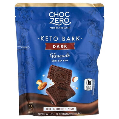 ChocZero, Keto Bark, Chocolate negro y almendras con sal marina, 15 minibarras, 170 g (6 oz)