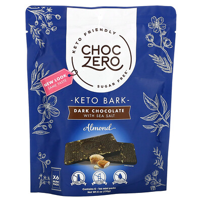 ChocZero, Dark Chocolate with Sea Salt, Almonds, Sugar Free, 6 Bars, 1 oz Each
ChocZero, Dark Chocolate with Sea Salt, Almonds, Sugar Free, 6 Bars, 1 oz Each