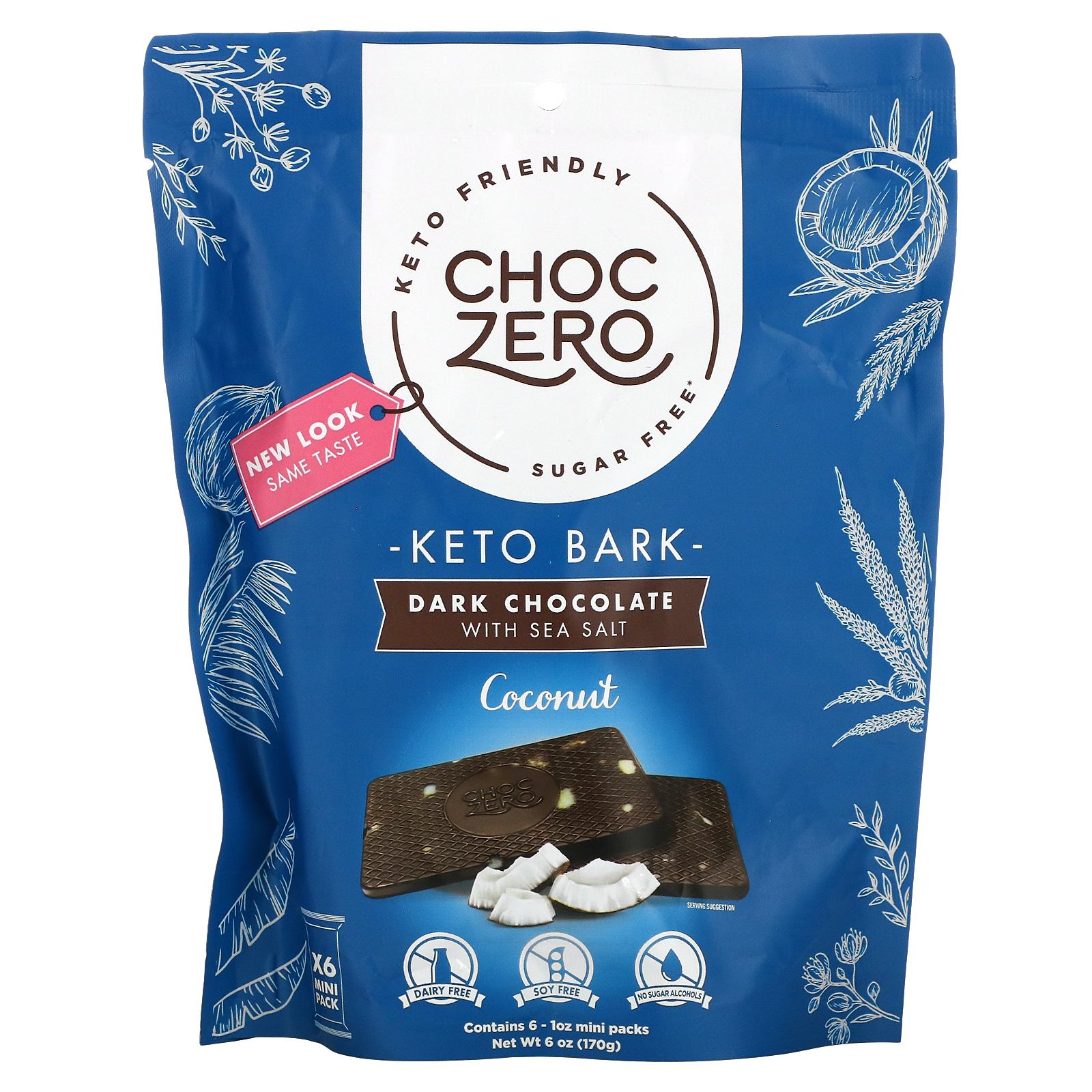 ChocZero 海塩入りダークチョコレート ココナッツ 各1オンス 砂糖不使用 名作 6本 期間限定特価品