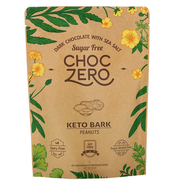 ChocZero, Dark Chocolate With Sea Salt, Keto Bark Peanuts, Sugar Free