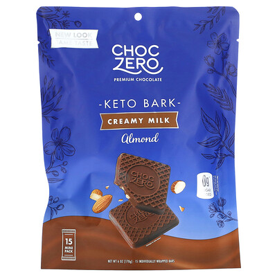 ChocZero Молочный шоколад с миндалем без добавления сахара, 6 батончиков по 28г (1унции)
