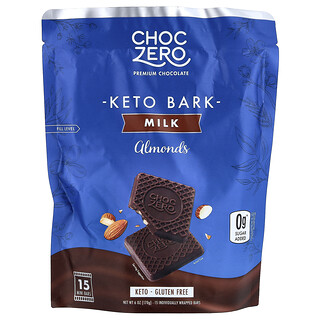 ChocZero, Keto Bark, Milk Chocolate, Almond, 15 Mini Bars, 6 oz (170 g)