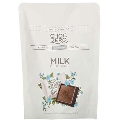 ChocZero Milk Chocolate Squares, No Sugar Added, 10 Pieces, 3.5 oz Each