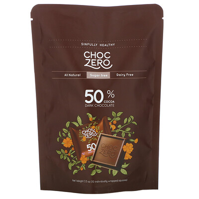 Купить ChocZero порционный темный шоколад, 50% какао, без сахара, 10 шт., 100 г (3, 5 унции)
