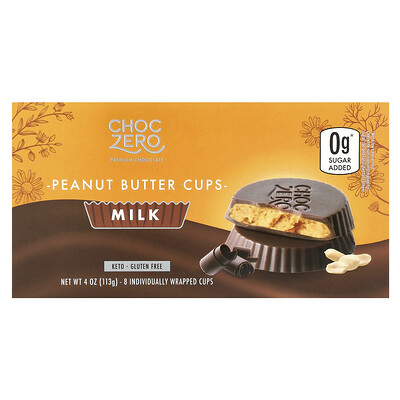 Product Image for ChocZero, Peanut Butter Cups, Milk, 8 Cups, 4 oz (113 g)