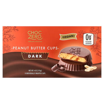 ChocZero, Tartaletas de mantequilla de maní, Negra, 8 tartaletas individuales en envoltorios individuales, 113 g (4 oz)