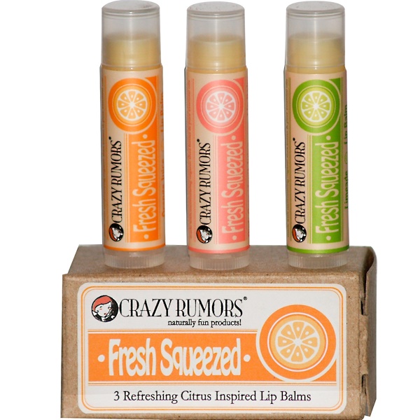 Crazy Rumors, Fresh Squeezed, 3 Refreshing Citrus Inspired Lip Balms, .15 oz (4.2 g) Each (Discontinued Item) 