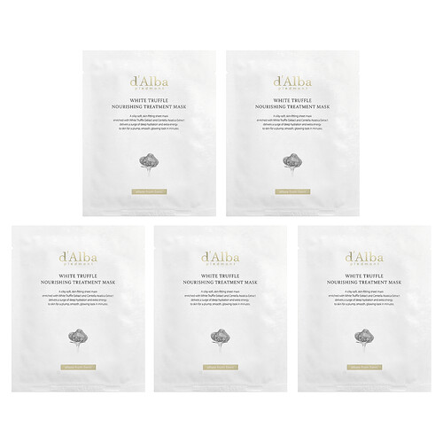 d'Alba, White Trffel Nourishing Treatment Beauty Mask, pflegende Beauty-Maske mit weißem Trüffel, 5 Tuchmasken, je 25 ml (0,84 fl. oz.).