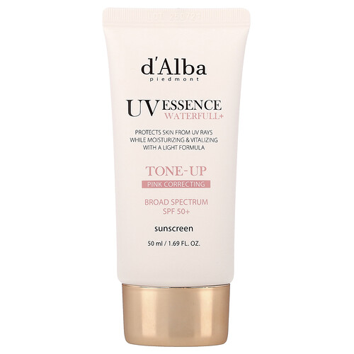 D'alba UV Essence Waterfull+ Sunscreen, Tone-Up Pink Correcting, SPF 50+, 1.69 fl oz (50 ml)