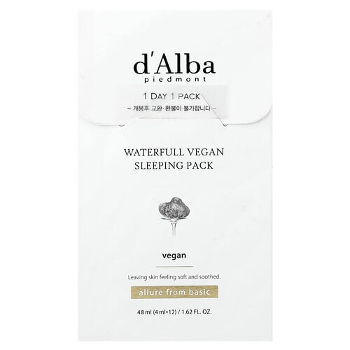 D'alba Waterfull Vegan Sleeping Pack, 12 Packs, 0.13 fl oz (4 ml) Each
