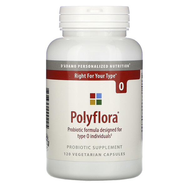 Polyflora, пробиотическая формула, разработанная для группы крови O, 120 вегетарианских капсул