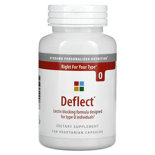 D'adamo, Deflect, формула для блокирования лектина, диета для 0 группы крови, 120 растительных капсул