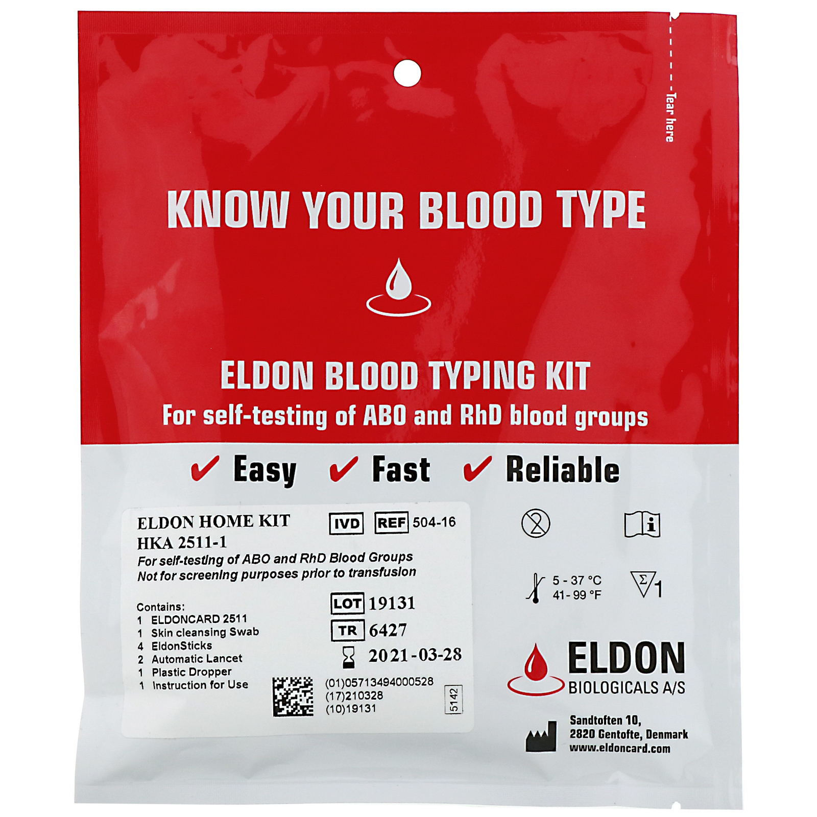 D Adamo Eldon エルドン 血液型キット 簡易自己検査キット1セット