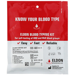 D'adamo, Eldon, Kit de tipificación de sangre, 1 kit de autoexamen fácil de usar