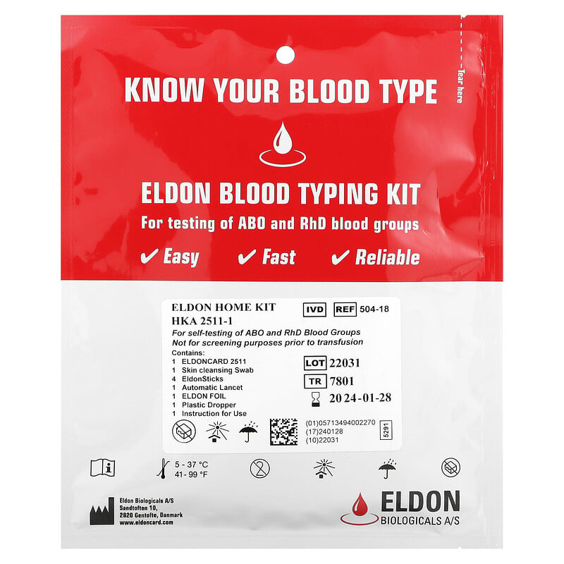 Eldon（エルドン）血液型キット、簡易自己検査キット1セット