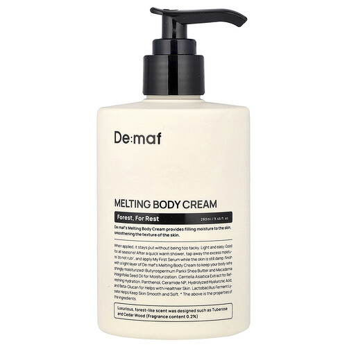De:maf, Melting Body Cream, Forest, schmelzende Körpercreme, Wald, für Erholung, 280 ml (9,46 fl. oz.)