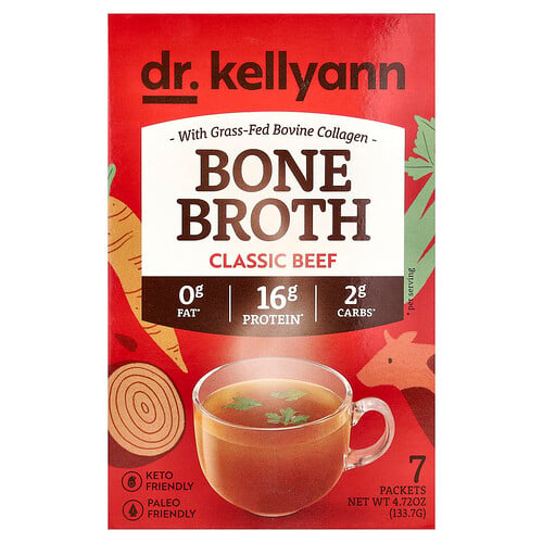 Dr. Kellyann, Knochenbrühe, Classic Beef, 7 Packungen, je 19,1 g