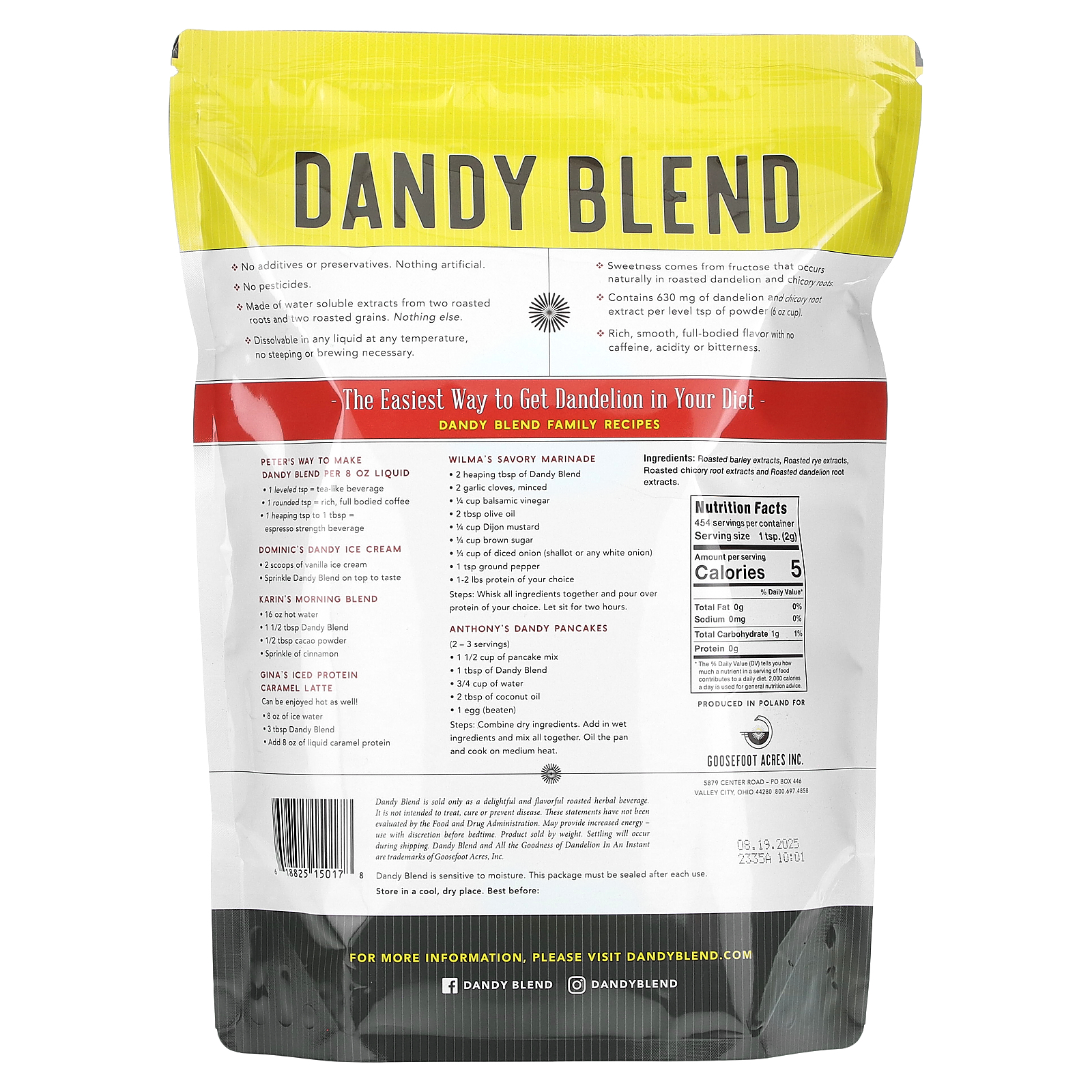 Dandy Blend, Instant Herbal Beverage with Dandelion, Dandy Blend