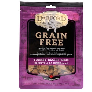 Darford, Без зерновых, превосходное запеченное в печи лакомство для собак, Рецепт с индейкой, Мини, 12 унц. (340 г)