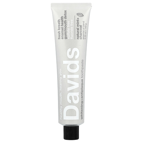 Davids Whitening + Antiplaque Toothpaste, Natural Mint + Charcoal , 5.25 oz (149 g)