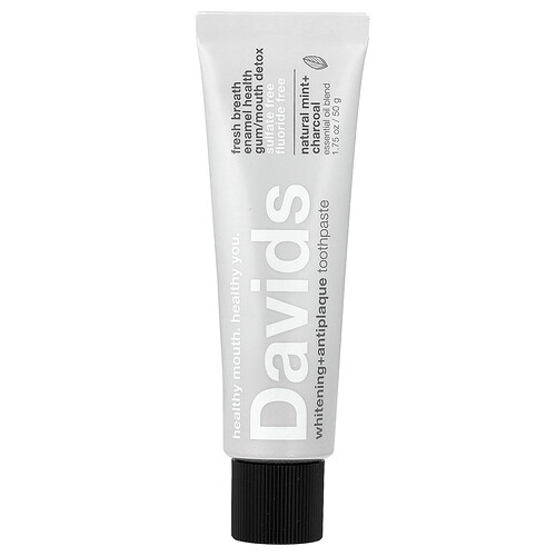 Davids Whitening + Antiplaque Toothpaste, Natural Mint + Charcoal, 1.75 oz (50 g)