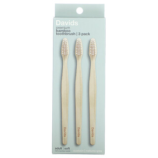 Davids, Brosse à dents en bambou premium, souple, adulte, 3 paquets