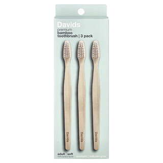 Davids, Premium Bamboo Toothbrush, Soft, Adult, 3 Toothbrushes