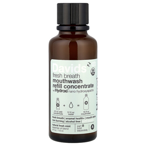 Davids Fresh Breath Mouthwash Refill Concentrate, Natural Fresh Mint, 4 fl oz (118 ml)