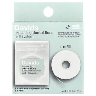 Davids, Expanding Dental Floss Refill System + Refill, Mint, 2 Count