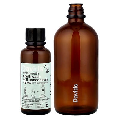 Product Image for Davids, Fresh Breath Mouthwash Refill Kit, Alcohol Free, Natural Fresh Mint, 2 Piece Kit