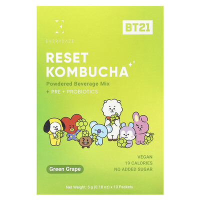 Product Image for Everydaze, Reset Kombucha, Powdered Beverage Mix, Green Grape, 10 Packets, 0.18 oz (5 g) Each