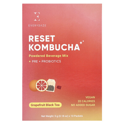 Product Image for Everydaze, Reset Kombucha, Powdered Beverage Mix, Grapefruit Black Tea, 10 Packets, 0.18 oz (5 g) Each