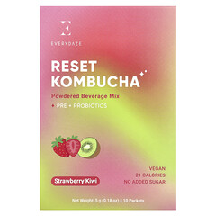 Reset Kombucha, порошкова суміш для приготування напою, полуниця й ківі, 10 пакетиків по 5 г (0,18 унції)