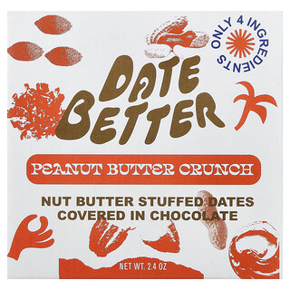 Date Better Snacks, Dátiles, Mantequilla de maní crujiente, 2,4 oz