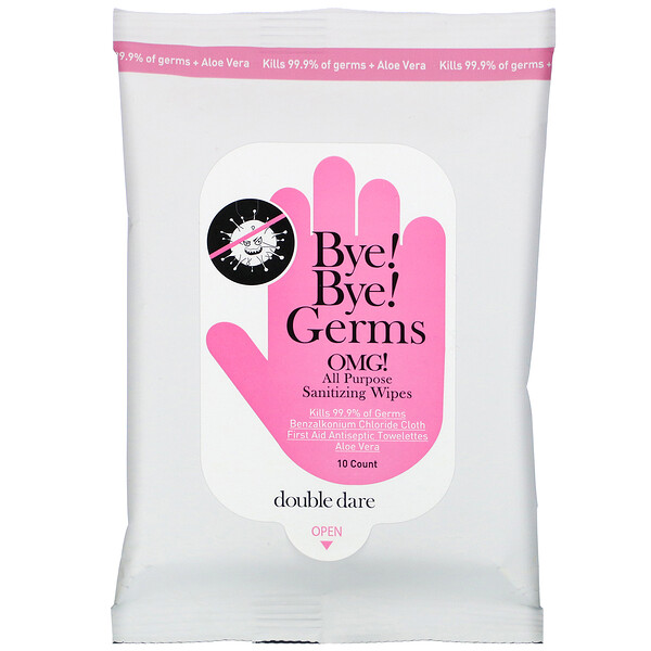 Double Dare‏, OMG!, Bye Bye Germs, All Purpose Sanitizing Wipes, 10 Wipes