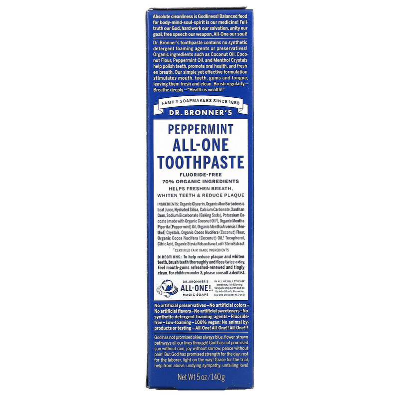 Dr. Bronner's, AllOne Toothpaste, Peppermint, 5 oz (140 g)