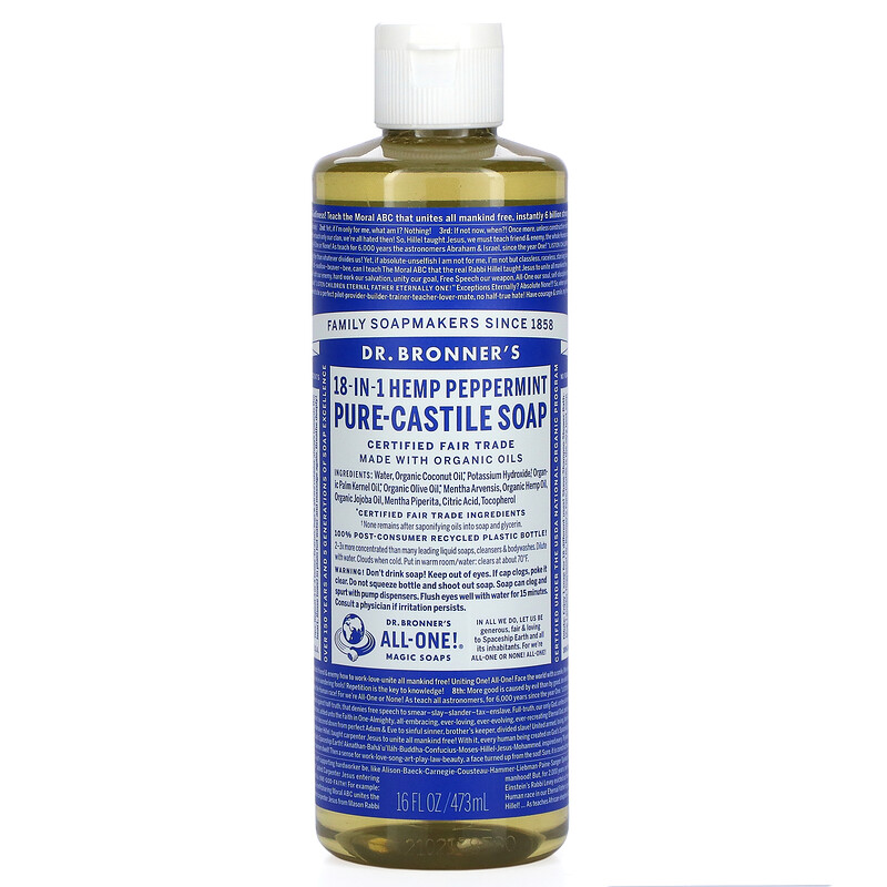 Dr. Bronner's, 18in1 Hemp PureCastile Soap, Peppermint, 16 fl oz