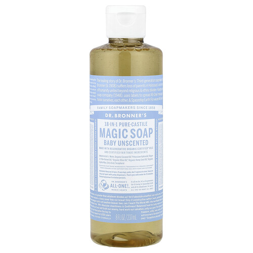 Dr. Bronner's, 18-in-1 Pure-Castile Magic Soap, Baby, Unscented, 8 fl oz (237 ml)