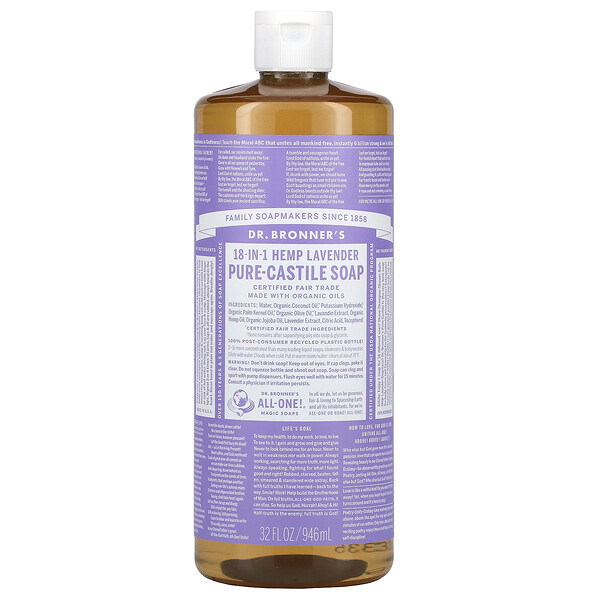 Dr. Bronner's, 18in1 Hemp PureCastile Soap, Lavender, 32 fl oz (946 ml)