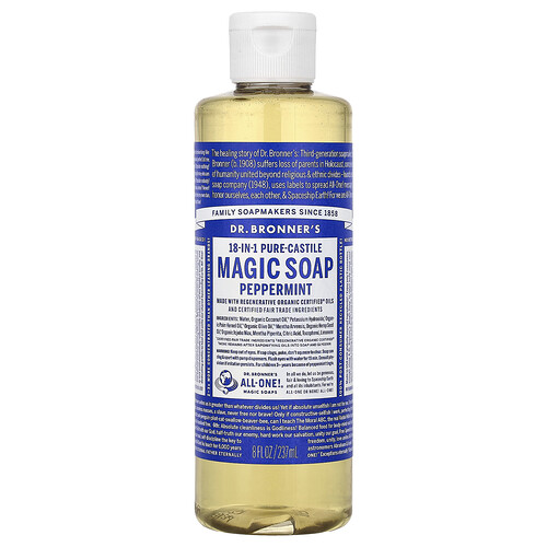 Dr. Bronner's, 18-in-1 Pure-Castile Magic Soap, Peppermint, 8 fl oz (237 ml)