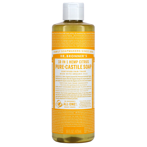 Dr. Bronner's, 18in1 Hemp, PureCastile Soap, Citrus, 16 fl oz ( 473 ml)
