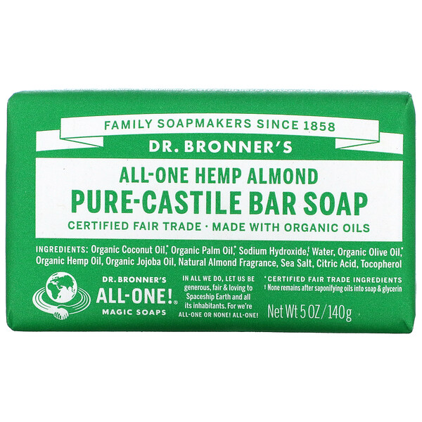 Dr. Bronner's, Pure Castile Bar Soap, AllOne Hemp, Almond, 5 oz (140 g)