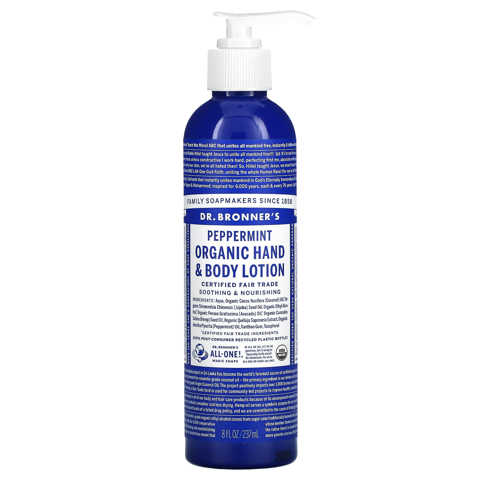 Dr Bronner S Organic Hand Body Lotion Peppermint 8 Fl Oz 237 Ml