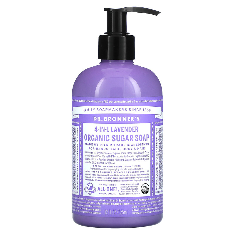 Dr. Bronner's, 4in1 Organic Sugar Soap, For Hands, Face, Body & Hair