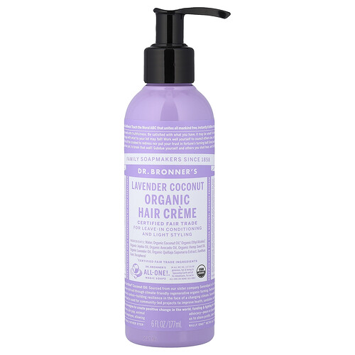 Dr. Bronner's, Organic Hair Creme, Lavender Coconut, 6 fl oz (177 ml)