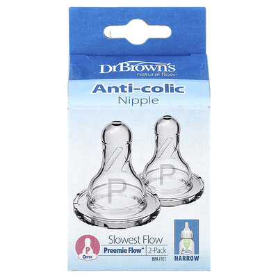 Product Image for Dr. Brown's, Natural Flow , Preemie Flow , Anti-colic Nipple, 0 Months +, Slowest Flow, 2 Pack