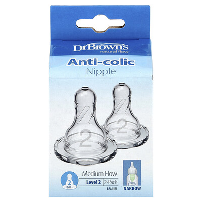Product Image for Dr. Brown's, Natural Flow , Anti-colic Nipple, 3 Months +, Medium Flow, 2 Pack