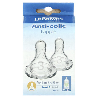 Dr. Brown's, Anti-Colic Nipple, 6 Months +, Medium-Fast Flow, 2 Pack